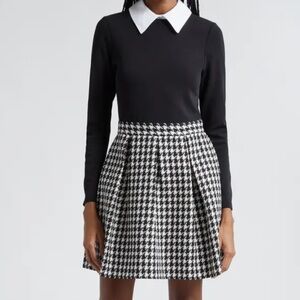 Alice + Olivia Chara Houndstooth Pleated Minidress